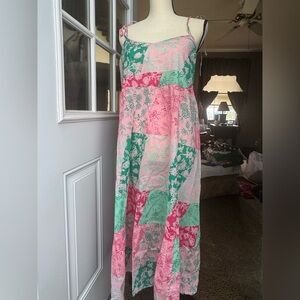 J. Crew Pink and Green Spaghetti Strap Sundress
